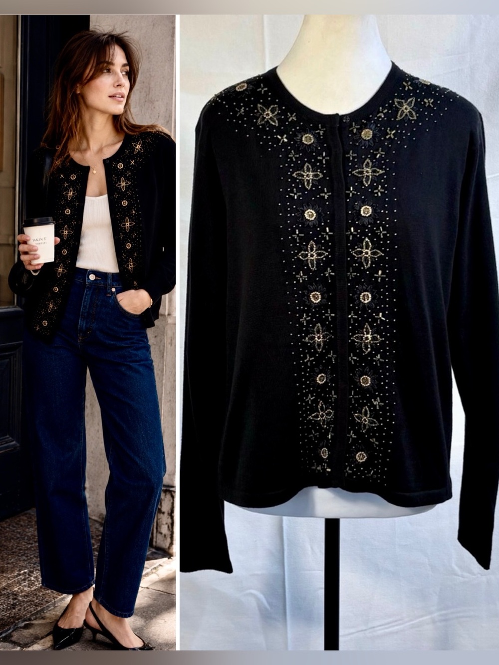 Vntg Hong Kong Marisa Christina Limited Edition Beaded Embellished Cardigan~M💛